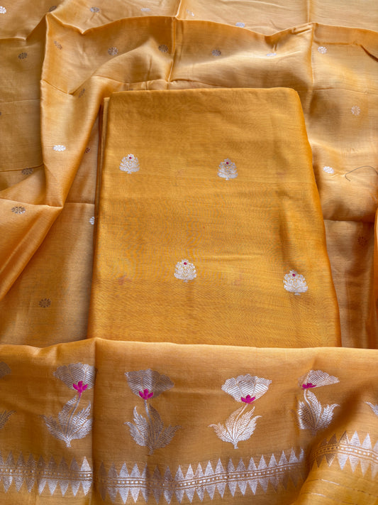 Yellow handloom kadhwa suit set
