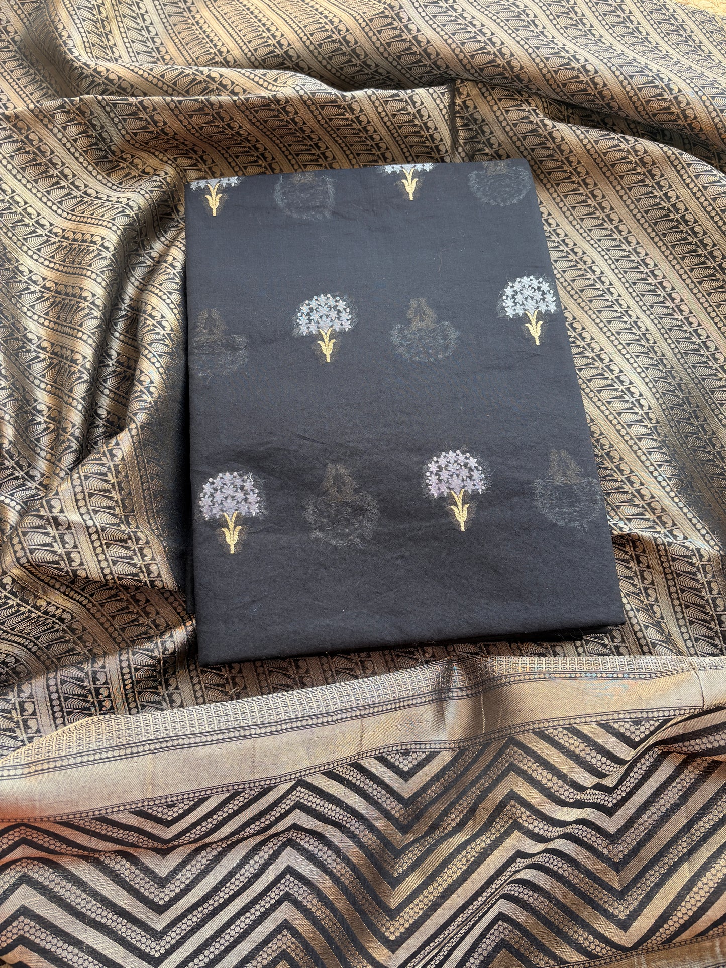 Black Chanderi cotton tissue suit set