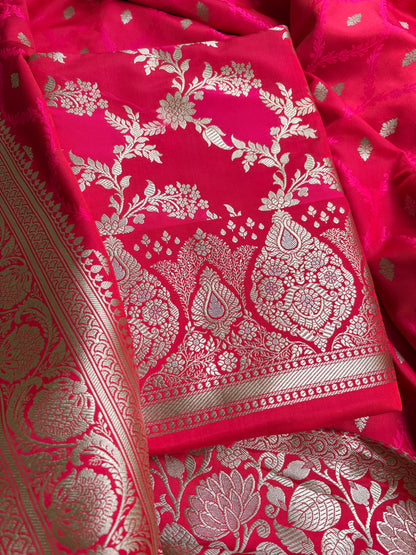 Red pink mashru silk suit set