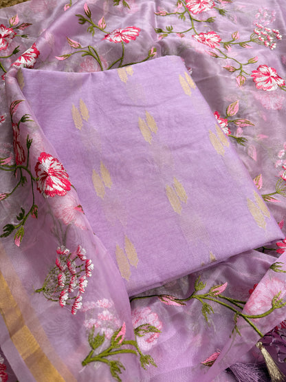 Lavender premium Banarasi silk suit set