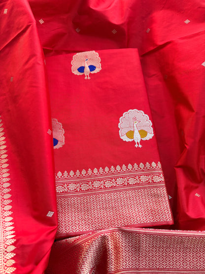 Red katan by katan silk kadhwa suit set