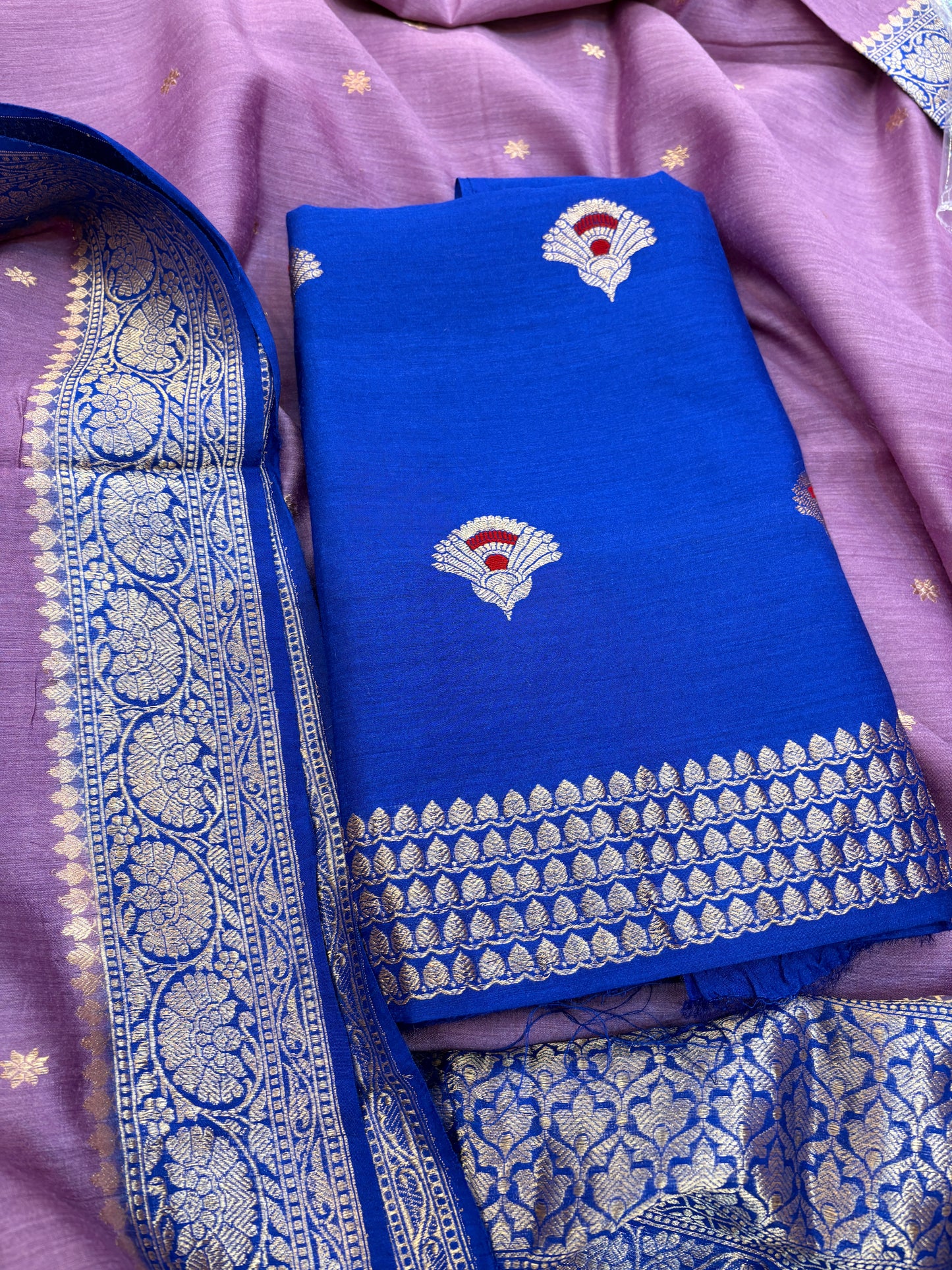 Blue moonga silk kurta, and chaap dye moonga silk dupatta
