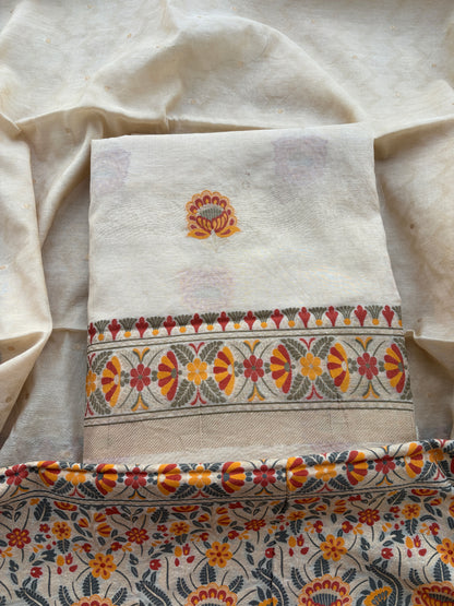 Cream Meenakari tilfi weaving Chanderi suit set