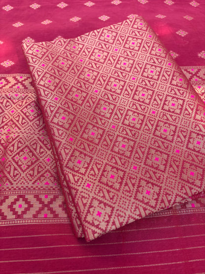 Red Chanderi jamaani weaving 3 piece suit set