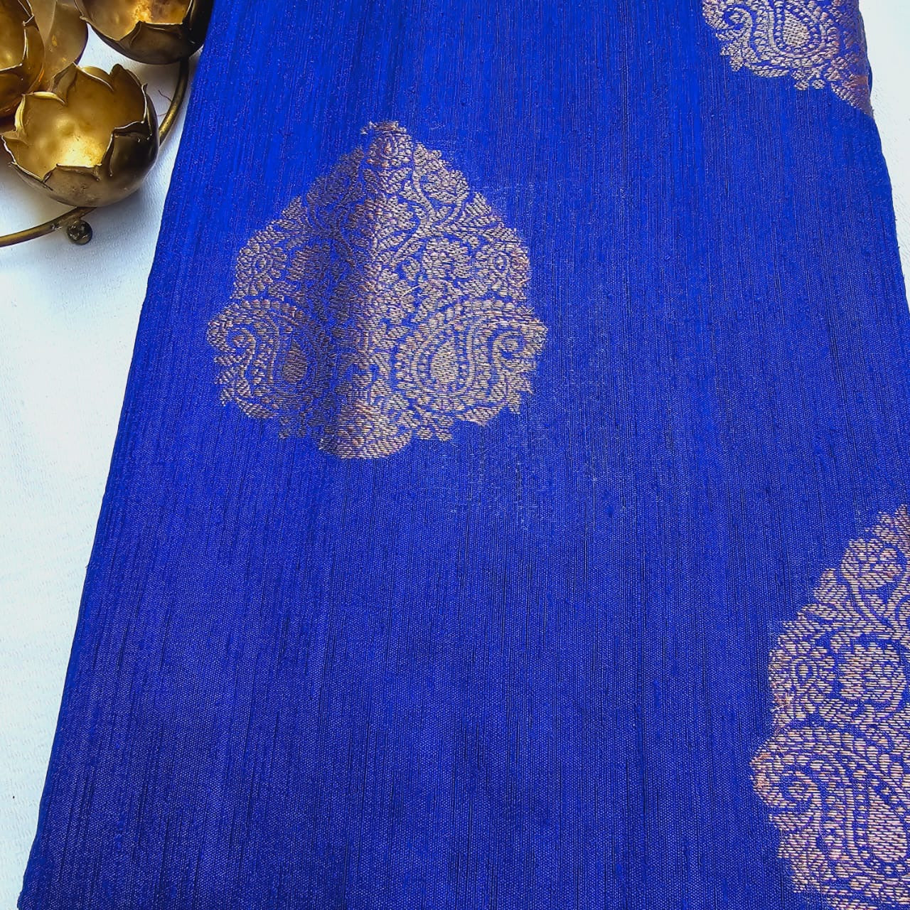 Blue Raw silk hand woven saree.