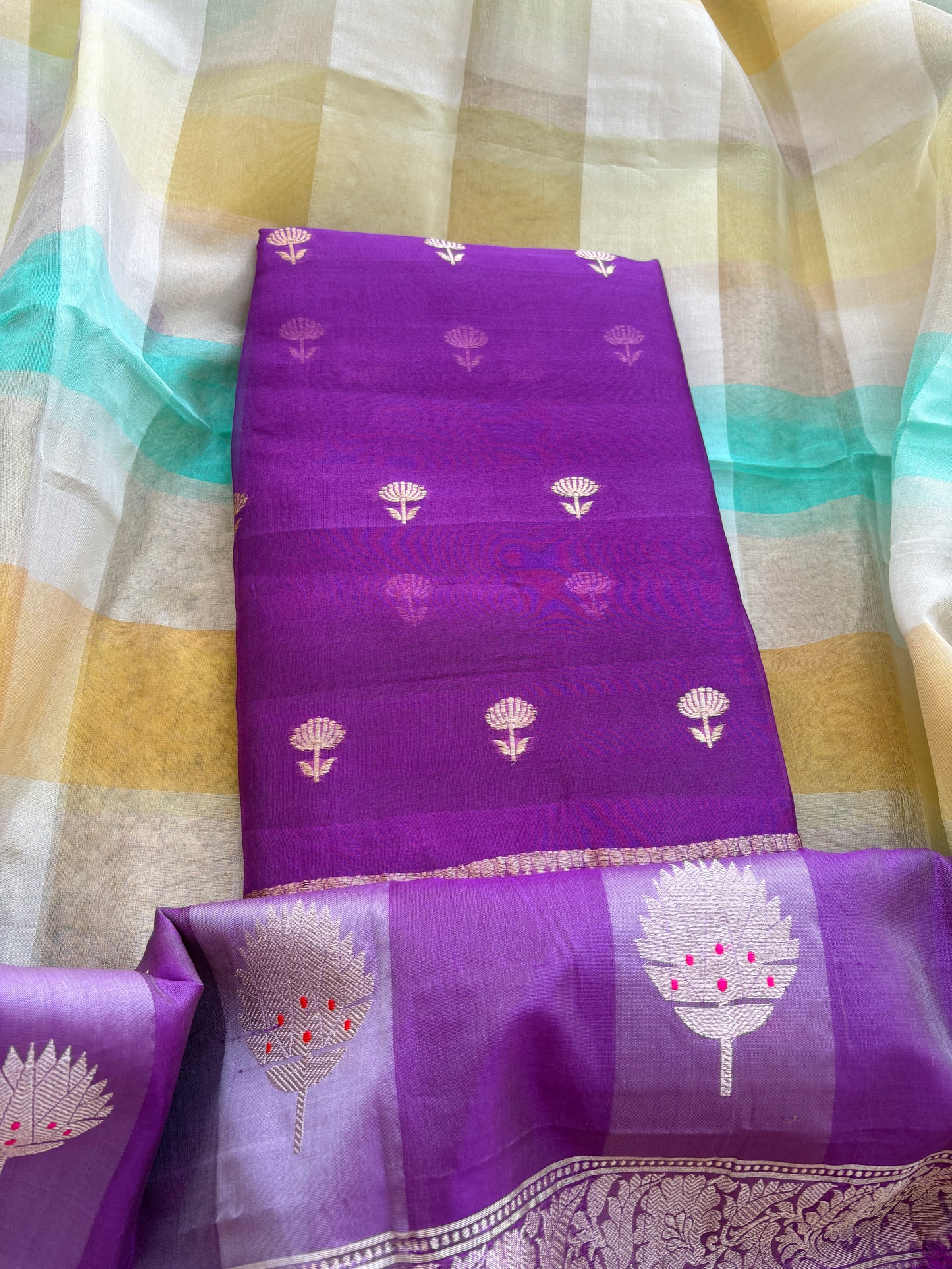 Purple kora kadhwa suit set