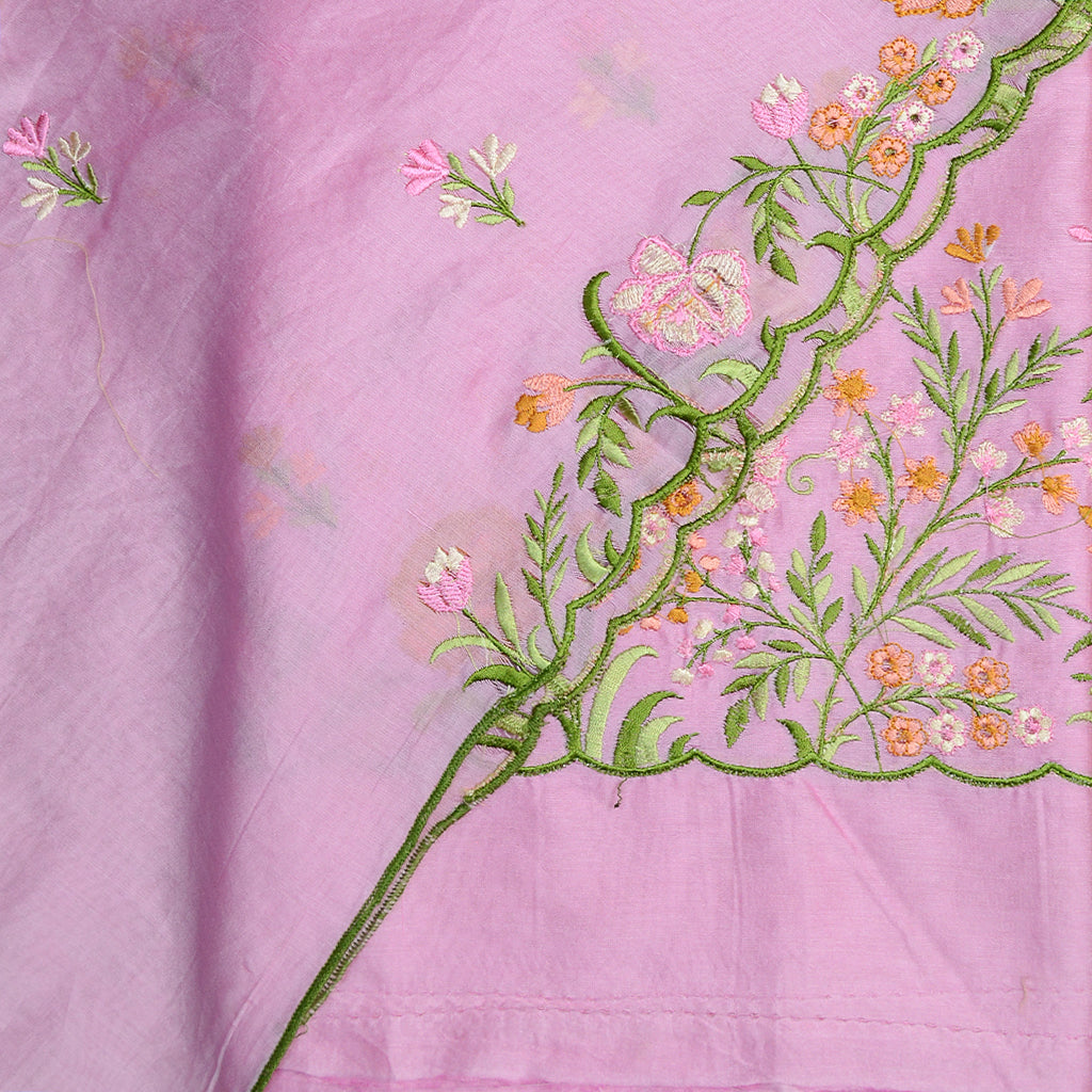 Pink Chanderi silk embroidered suit set