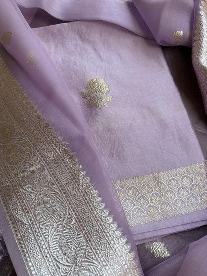 Lavender pure silver zari kurta, kora dupatta,plain bottom.