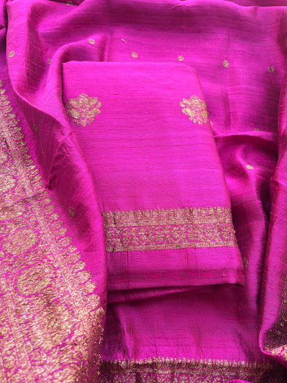 Pink raw silk kadhwa suit set