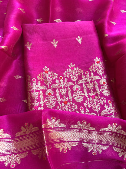 Pink raw mango silk kadhwa suit set