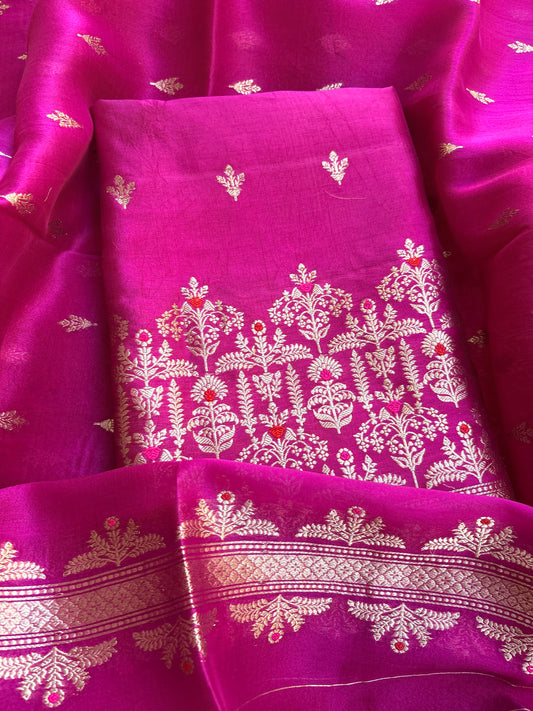 Pink raw mango silk kadhwa suit set