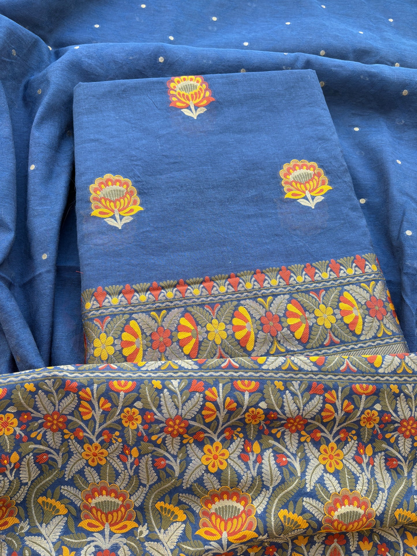 Blue Chanderi handwoven suit set