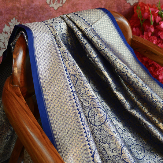Blue Banarasi silk dupatta