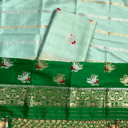 Sea green silk suit with shaded dupatta