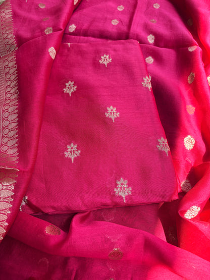 Pink Chanderi silk 3 piece suit set