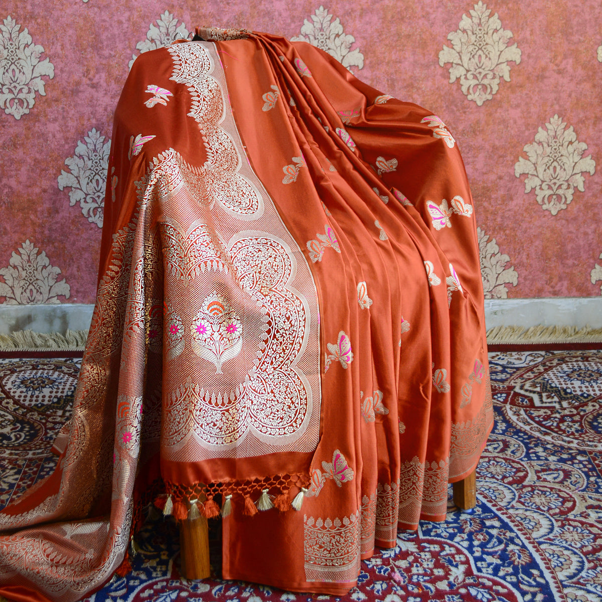 Rust Orange Mashru Silk Saree
