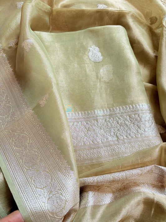 Green tissue kadhwa suit set