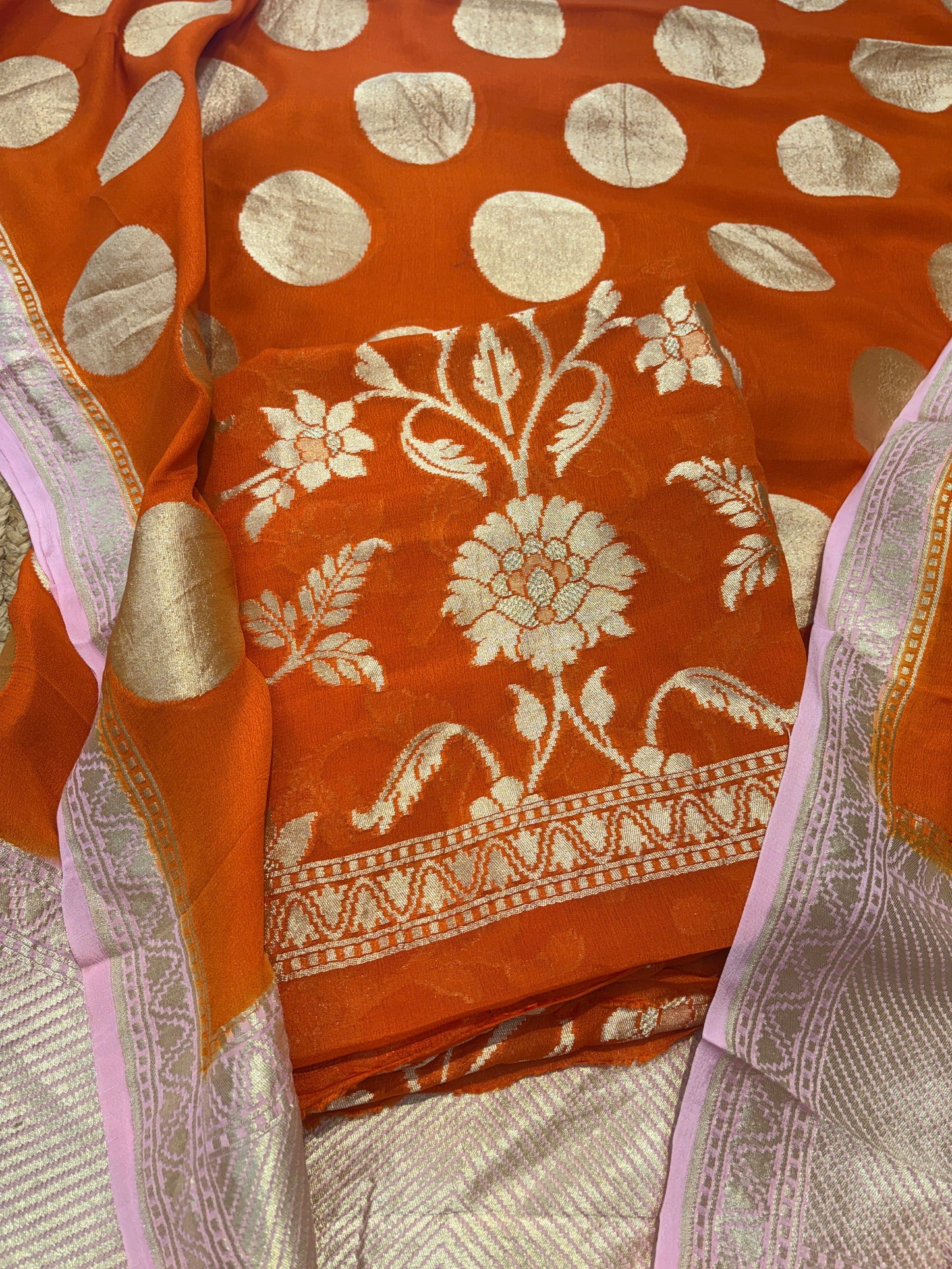 Orange Khaddi georgette suit set