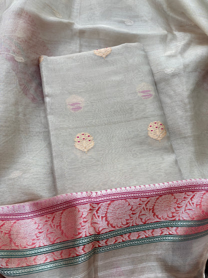 Cream tissue suit set with kora tissue dupatta