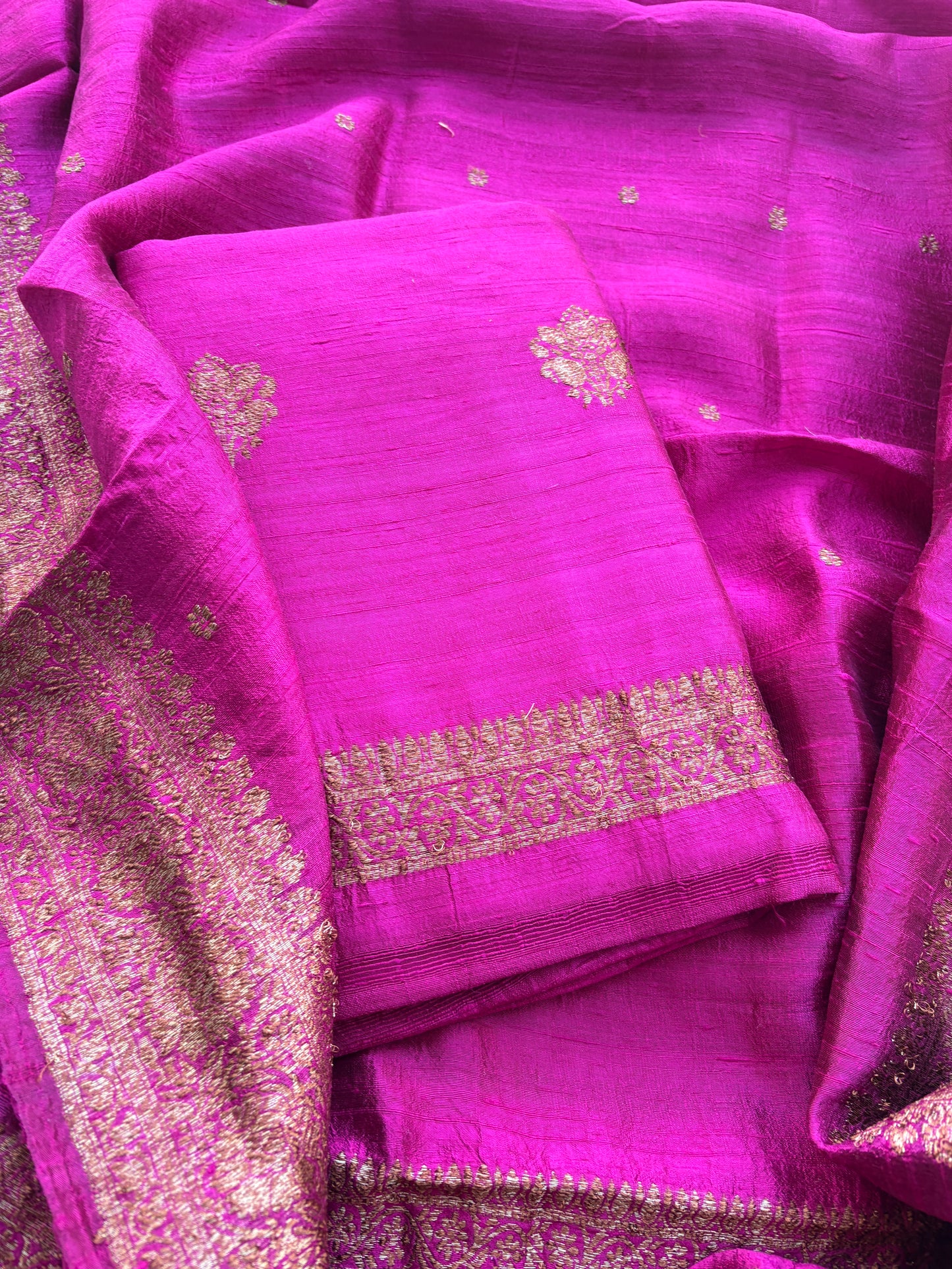 Pink raw silk kadhwa suit set