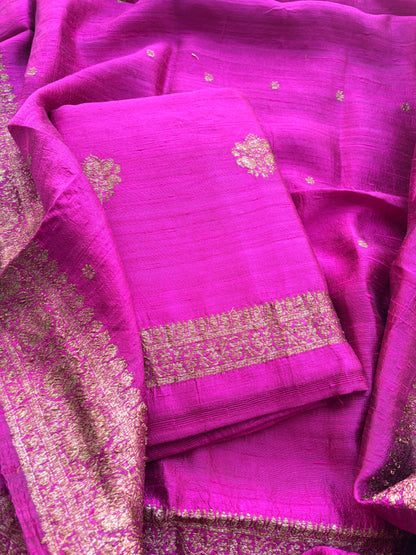 Pink raw silk kadhwa suit set