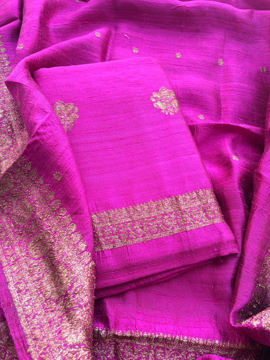 Pink raw silk kadhwa suit set