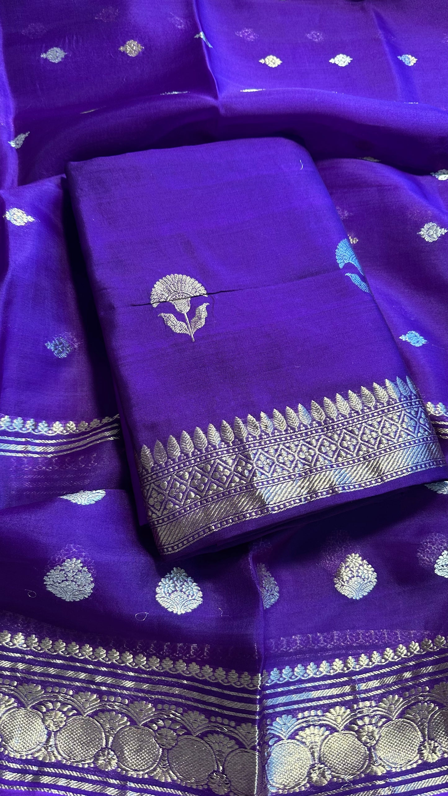 Purple pure chiniya silk kurta, kora silk dupatta, katan silk bottom