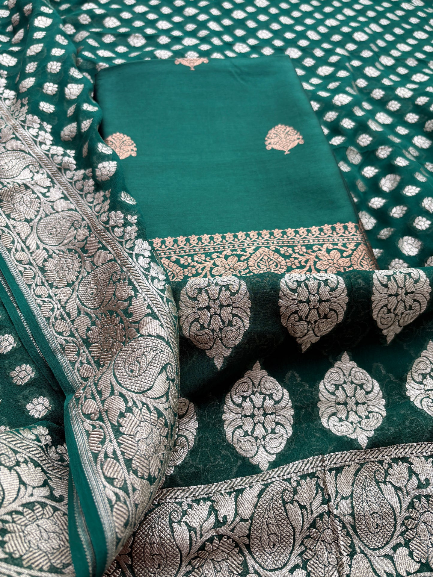 Green mango silk with georgette dupatta