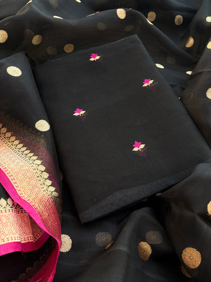 Black kora kadhwa silk suit set