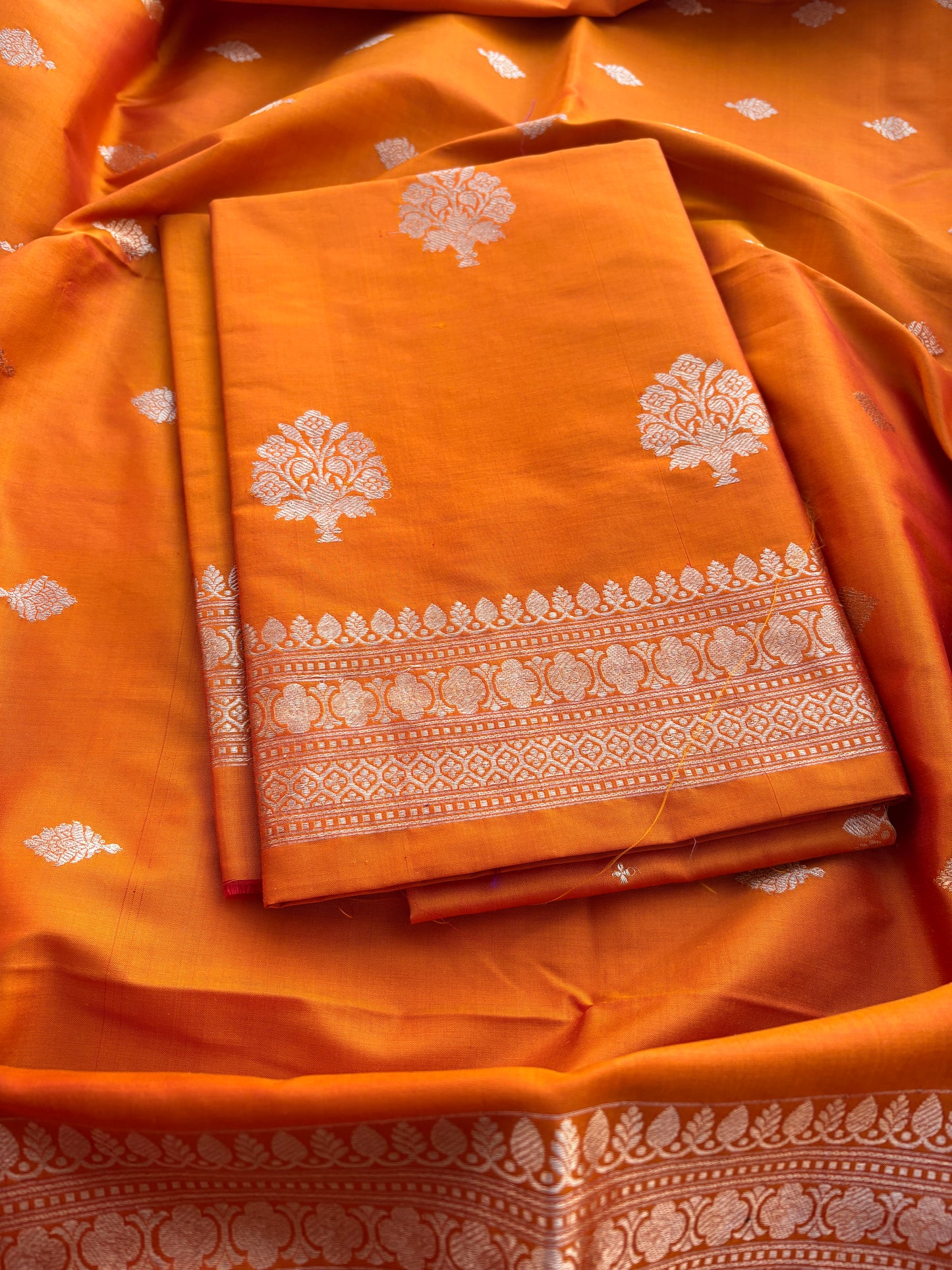 Orange katan by katan silk kadhwa suit set