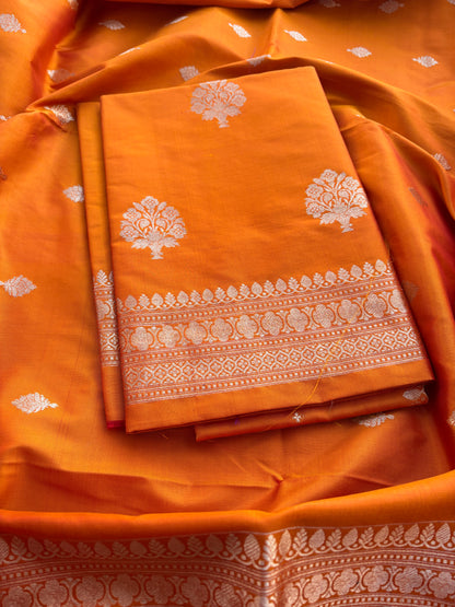 Orange katan by katan silk kadhwa suit set