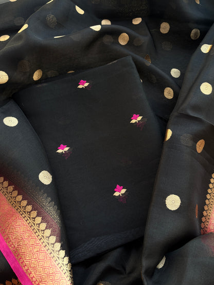 Black kora kadhwa silk suit set
