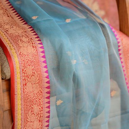 Blue kora tissue dupatta