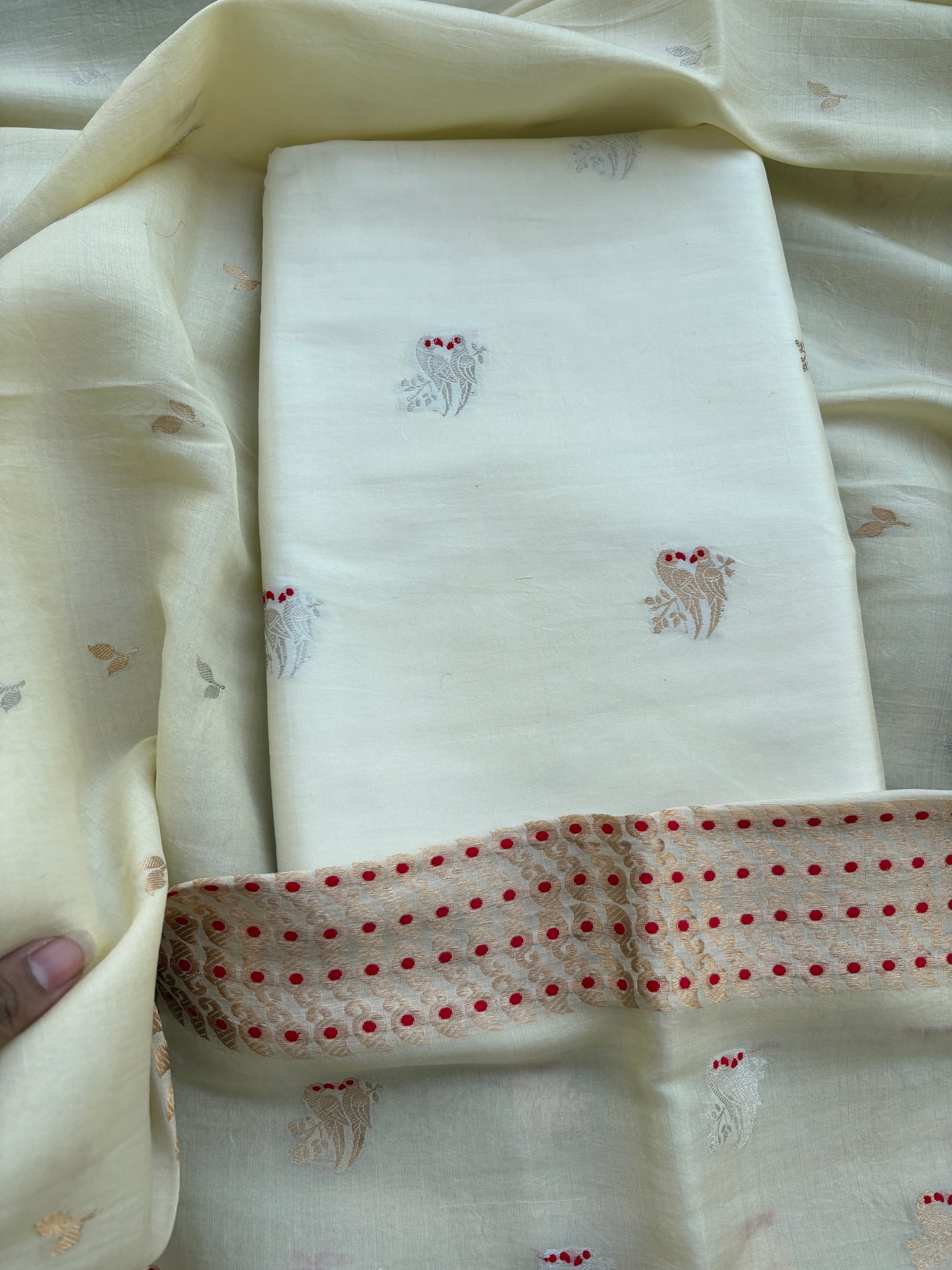 Cream katan by katan silk with kora silk dupatta