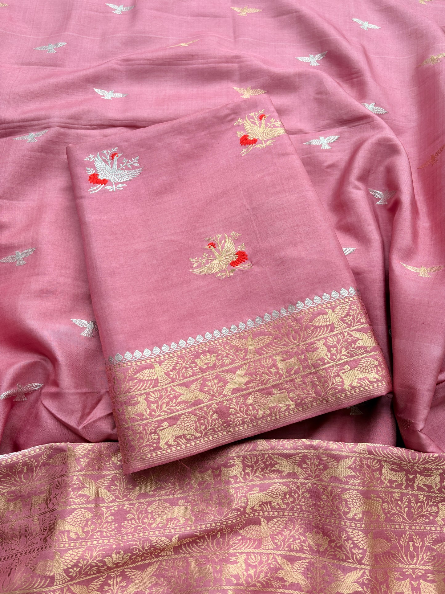Peach mango silk kadhwa suit set