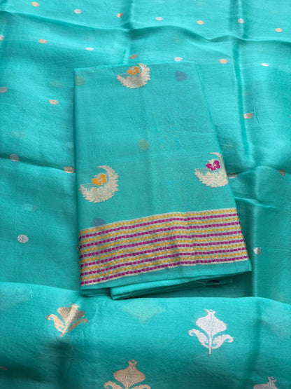 Blue raw silk kadhwa suit set