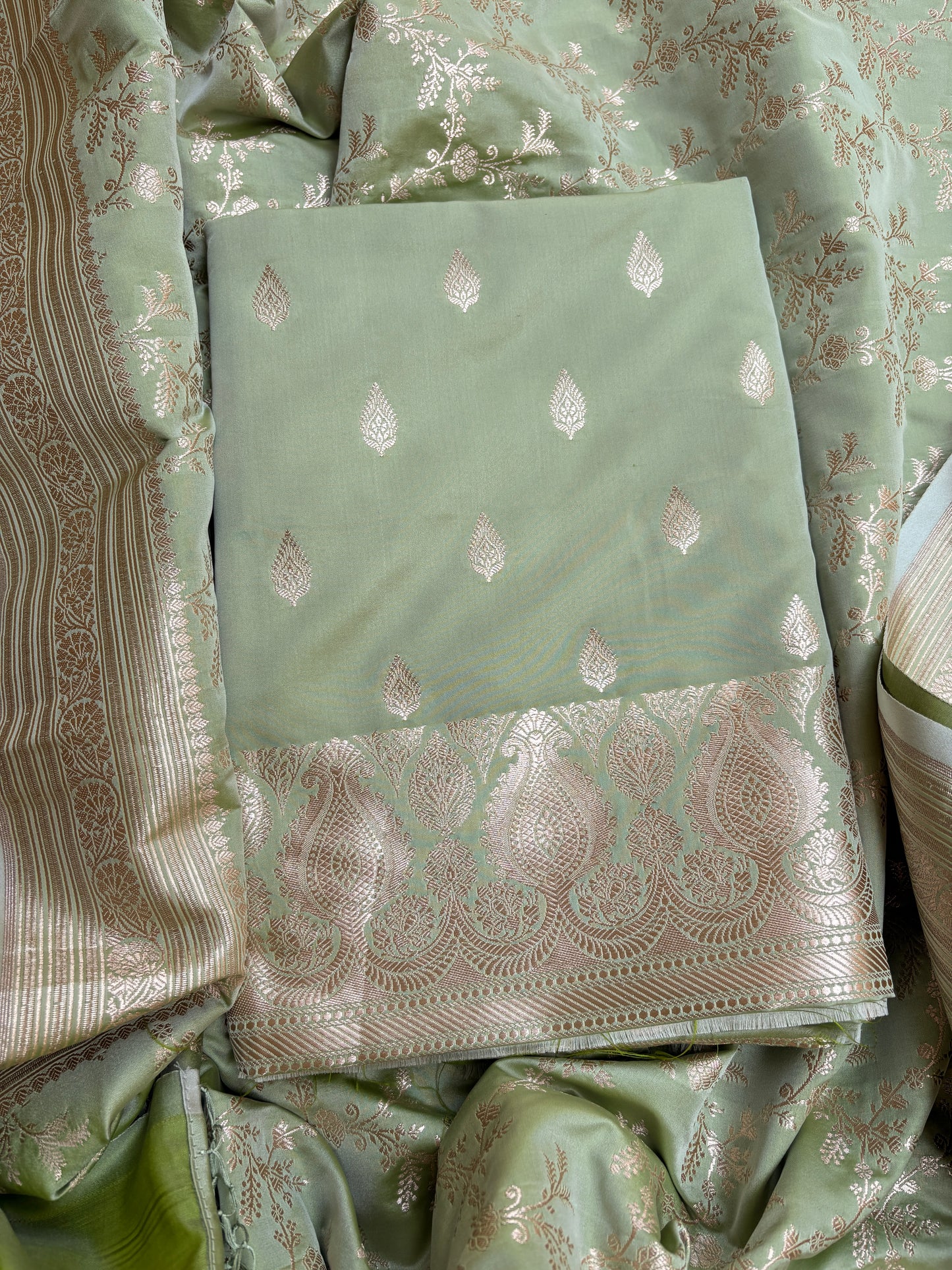 Green mashru silk suit set