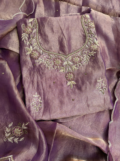 Purple tissue hand embroidered suit set