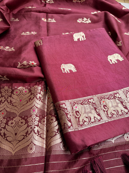 Maroon pure silk kadhwa suit set