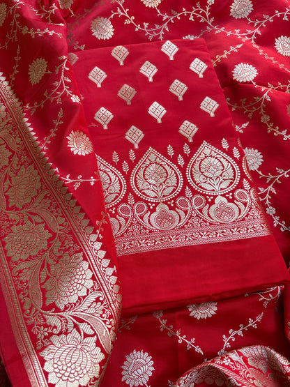 Red mashru silk suit set