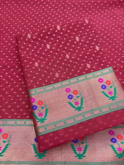 Red Chanderi cotton Paithani border suit set