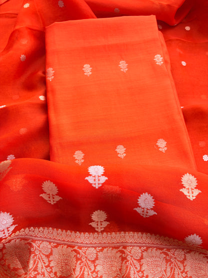 Orange Chiniya kora silk suit set