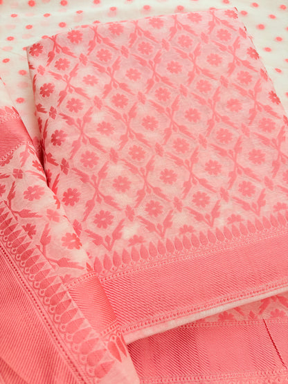 White base Chanderi cotton 3 piece suit set