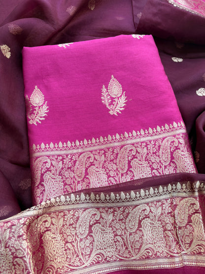 Pink Chiniya silk suit with shaded dupatta