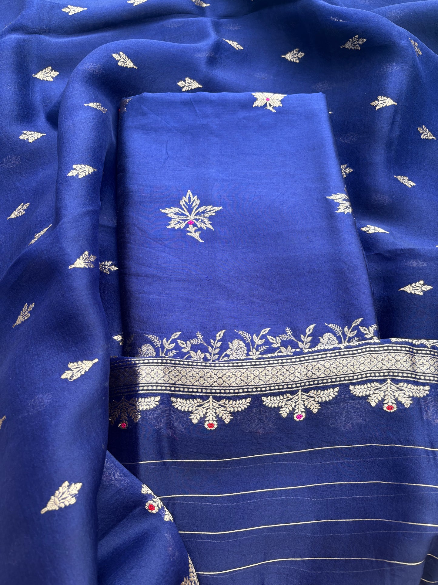 Blue mango silk kadhwa suit set