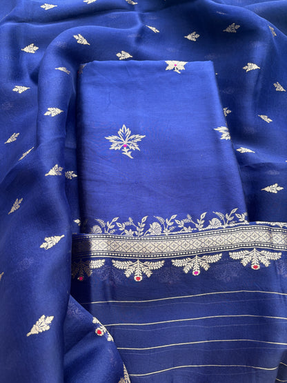 Blue mango silk kadhwa suit set