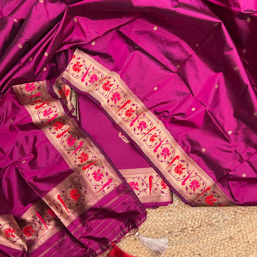 Magenta Katan by Katan silk paithani suit set