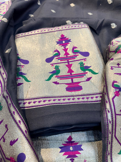 Black paithani moonga silk suit set