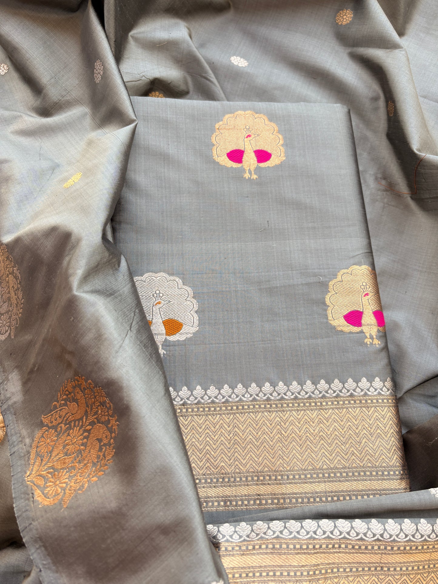 Grey katan by katan silk kadhwa suit set