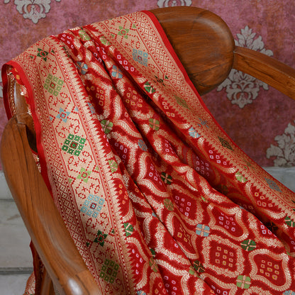 Red paithani weaving Khaddi georgette dupatta